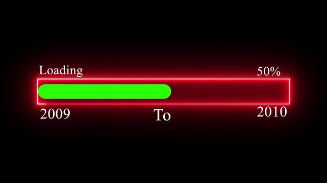  Loading bar from 2009 to 2010  year transfer animation. New year loading bar animation Year changing . Almost reaching New Year on black background..