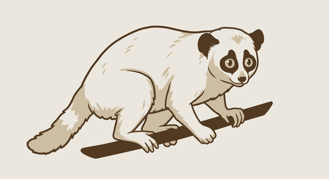 Charming White Loris Illustration with Big Orange Eyes on Branch