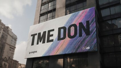 Obraz premium Large TME DON advertising billboard on a modern city building facade.