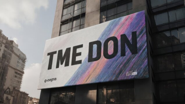 Large TME DON advertising billboard on a modern city building facade.