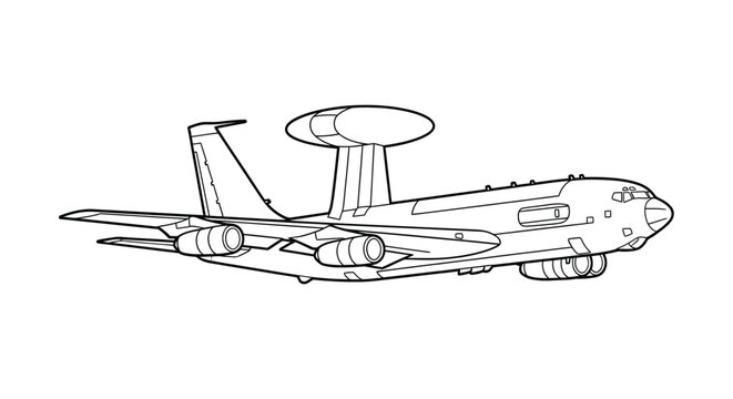 AWACS E3 Sentry Military Aircraft Vector Line Art Drawing