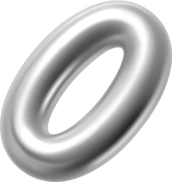 Silver metallic 3d bended oval ring realistic symbol. Shiny metal oval ring form, silver realistic isolated vector shape. Chrome metallic 3d render element or glossy gradient balloon figure