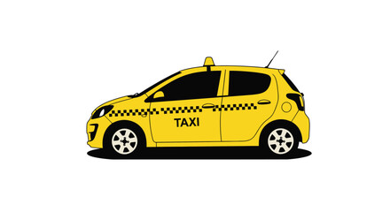 A simple cartoon illustration of a yellow taxi cab on a white background