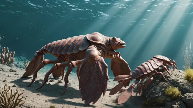 Ancient Underwater World: Eurypterids Roaming the Seabed in a Prehistoric Aquatic Ecosystem
