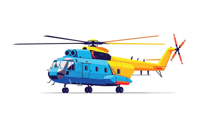 Colorful illustration of a helicopter in flight against a white background