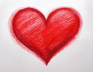 wax crayon textured red hand drawn heart simple artistic drawing of heart symbol isolated on white background