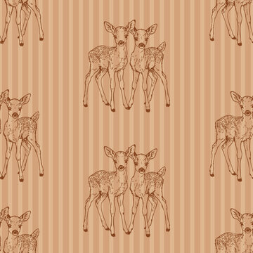 Cute little deer seamless striped pattern