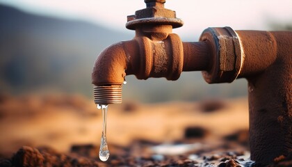 a rusty faucet is dripping water onto the ground
