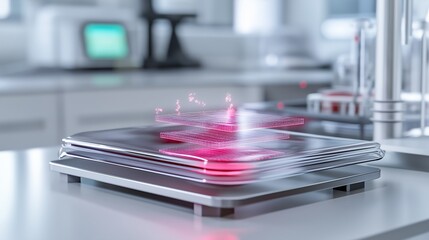 magnified view of graphene layers, glowing faintly