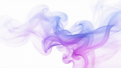 High-Resolution Abstract Pastel Smoke Cloud in Purple Blue and Magenta on Clean White Background, Soft Billowing Vapor with Realistic Diffusion, Minimal Artistic Design with Copy Space