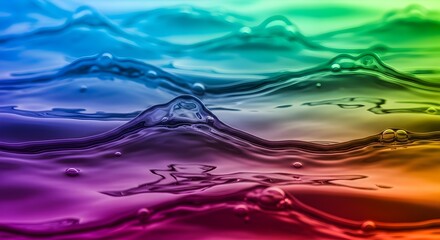 Fototapeta premium Vibrant rainbow colored water waves flowing across the surface with dynamic movement and fluidity from a top-down viewpoint in a liquid environment