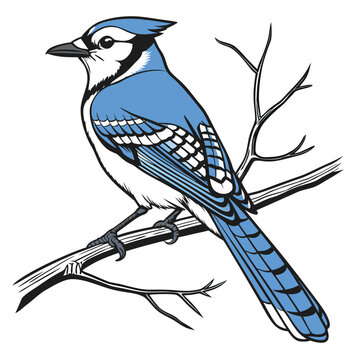 Nature Bird Illustration Featuring Blue Jay Colors and Crest Vector

