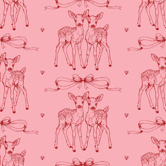 Cute little deer seamless coquette pattern