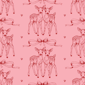 Cute little deer seamless coquette pattern