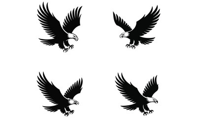 Fototapeta premium Flying eagle silhouette set isolated on white background 
