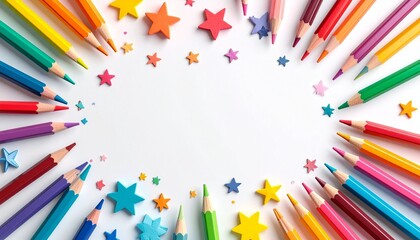 Fototapeta premium Colorful Pencils with Confetti Border for Creativity, Education, and Artistic Expression Visual Concepts