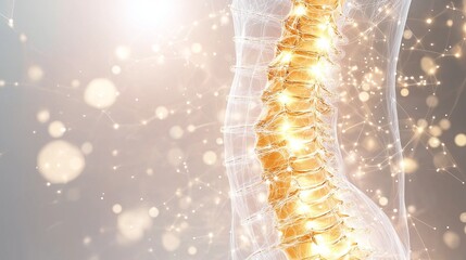 Abstract human spine showing scoliosis, with areas of abnormal curvature highlighted in red