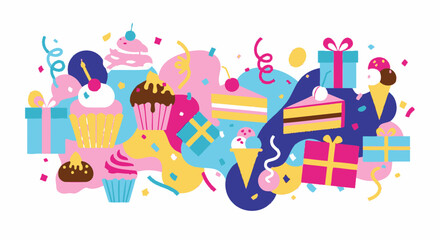 Obraz premium Vibrant celebration scene with colorful gifts and sweet treats