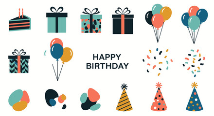 Vibrant birthday celebration elements with gifts and decorations © Azrha