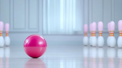 top-down view of a bowling ball rolling toward the pins