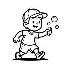 Fototapeta premium Child chasing soap bubbles outside in playful demeanor 