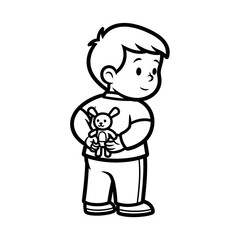 Obraz premium Young child hiding toy behind back and smiling in playful pose 