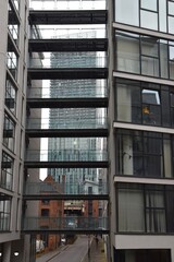Obraz premium Modern buildings and landmarks in Manchester city centre Modern architecture Manchester England. 