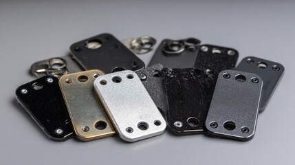 Close up collection of various industrial metal parts