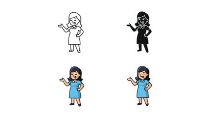 Smiling Woman with Hand Outstretched Icon Set
