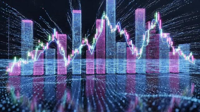 Dynamic Market Analysis Visualization - This digital video showcases dynamic tick data analysis with vibrant bar and line graphs representing market trends.