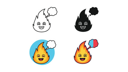 Obraz premium Anthropomorphic flame character with cute face and speech bubble icon