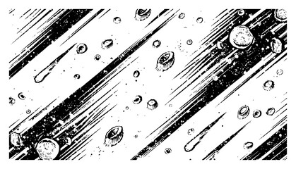 Dynamic space background with flying meteorites and diagonal speed lines in comic book style © Katarzyna