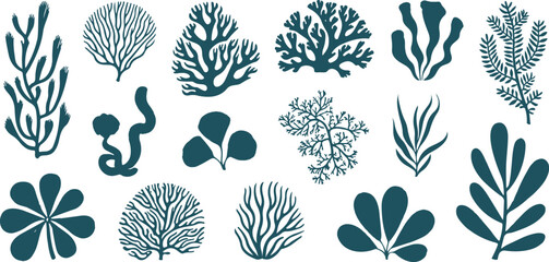 Seaweed & Coral Silhouette Vector Set  Underwater Marine Plants