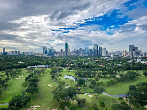 Aerial view of Manila skyline and golf course - Manila, Philippines