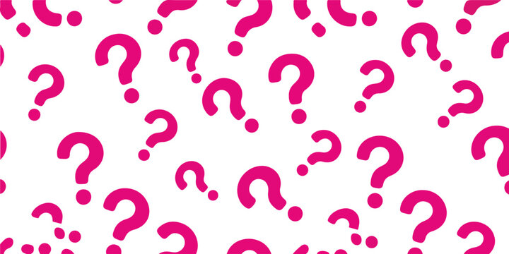 Playful Vector Pattern Featuring Scattered Pink Question Marks in Various Sizes, Perfect for Mystery Themes, FAQ Sections, Quiz Nights, Curiosity-Driven Designs, Educational Graphics