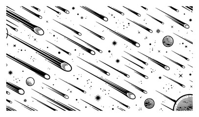 Hand drawn vintage style composition of shooting stars and comets streaking through a starry sky © Katarzyna