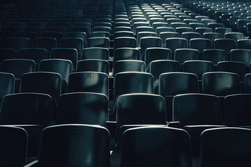 Fototapeta premium A row of empty chairs in a dark room. soccer, football