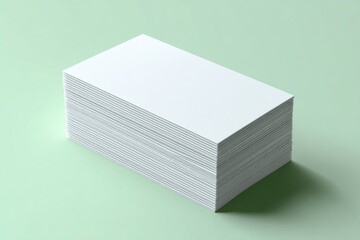 A stack of blank white cards on a light green background