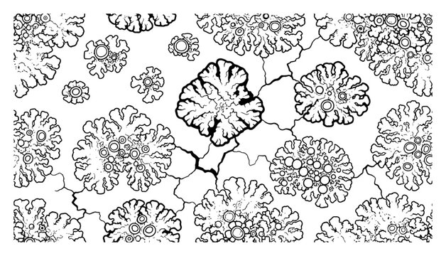 Organic hand drawn pattern featuring microscopic cells mold or lichen textures