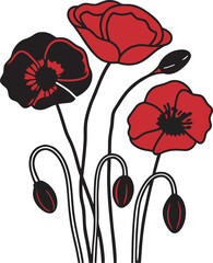 set of poppy flowers