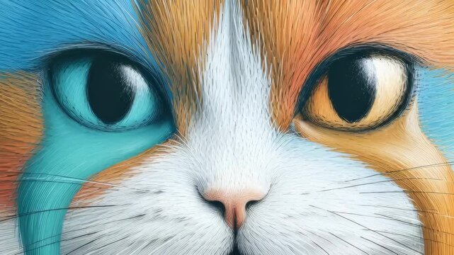 Colorful cat closeup: eyecatching transformation sequence in ultra hd