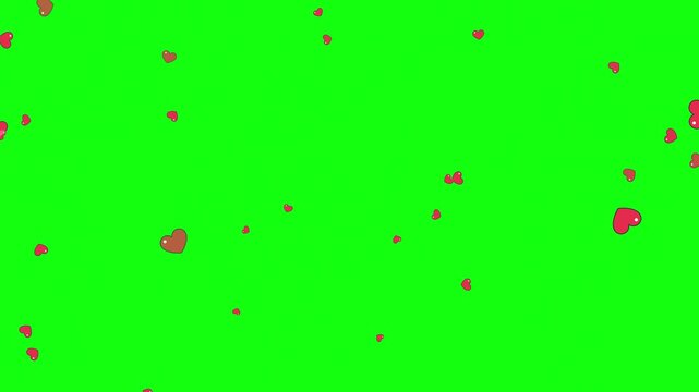 Valentine heart burst on green screen. Romantic love particles exploding isolated for overlay