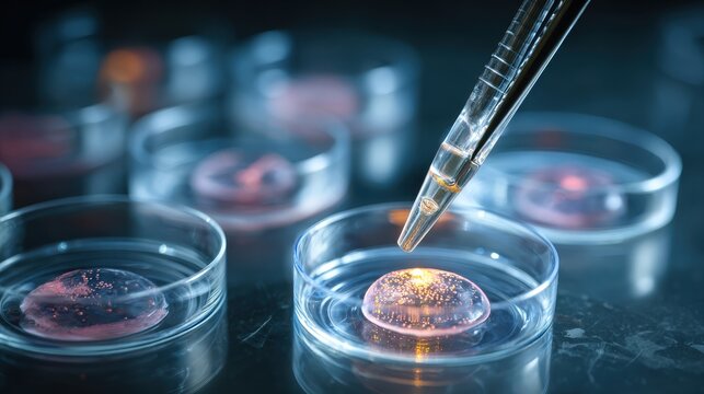 Stem cell research- nuclear transfer being carried out on several embryonic stem cells for cloning