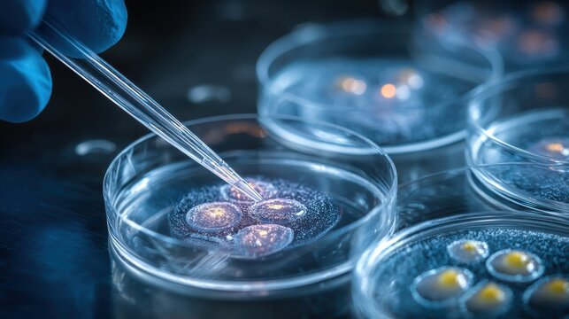 Stem cell research- nuclear transfer being carried out on several embryonic stem cells for cloning