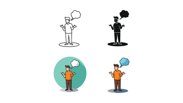 Man Questioning Icon Set: Shrugging Shoulders with Thought Bubble