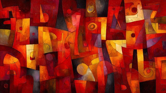 Abstract Cubist Painting With Red Orange And Yellow Tones generative. c5296535db2a Photo