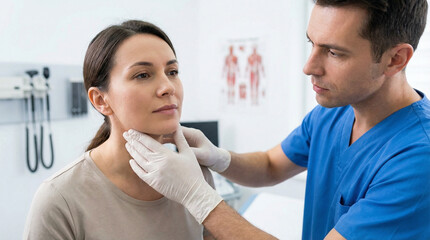 Obraz premium Doctor checking lymph nodes on a patient in a medical office