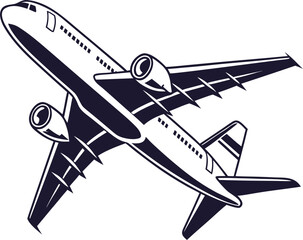 Big Commercial Airplane Symbol in Silhouette Front View, vector illustration isolated  ,white background 