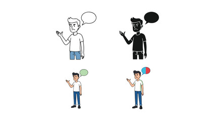 Fototapeta premium Man Arguing or Complaining, Thought Bubble Icons in Various Styles