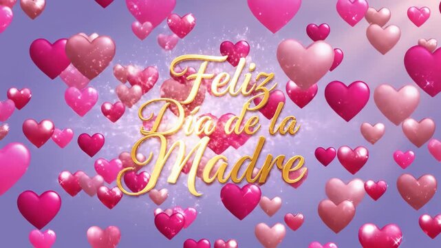 Animated greeting video with hearts and 'Feliz Dia de la Madre' message celebration